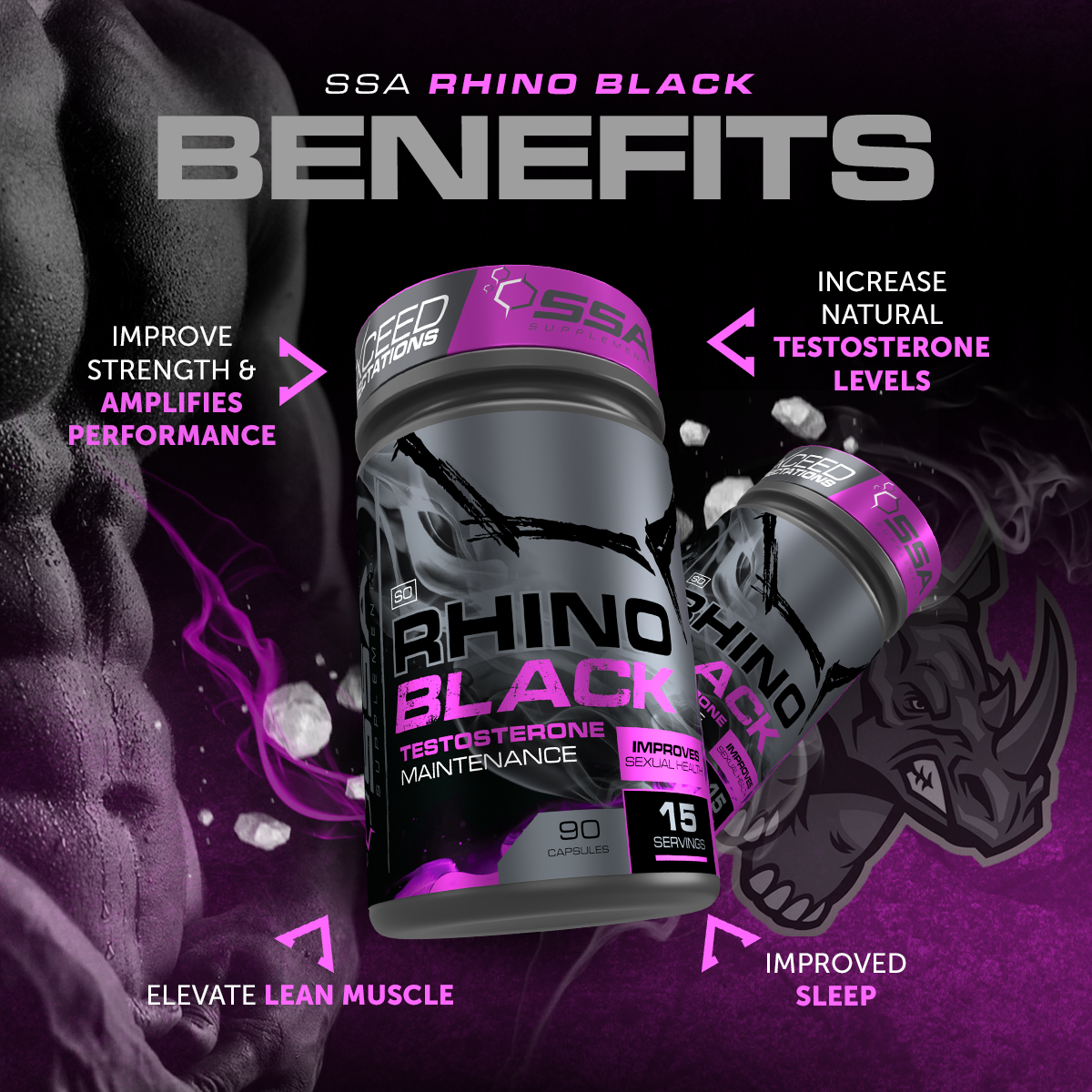 SSA Rhino Black Hardcore Testosterone Booster [15 - 30 Servings]