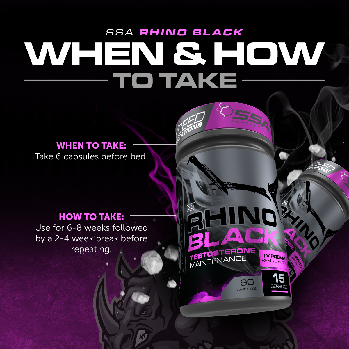 SSA Rhino Black Hardcore Testosterone Booster [15 - 30 Servings]