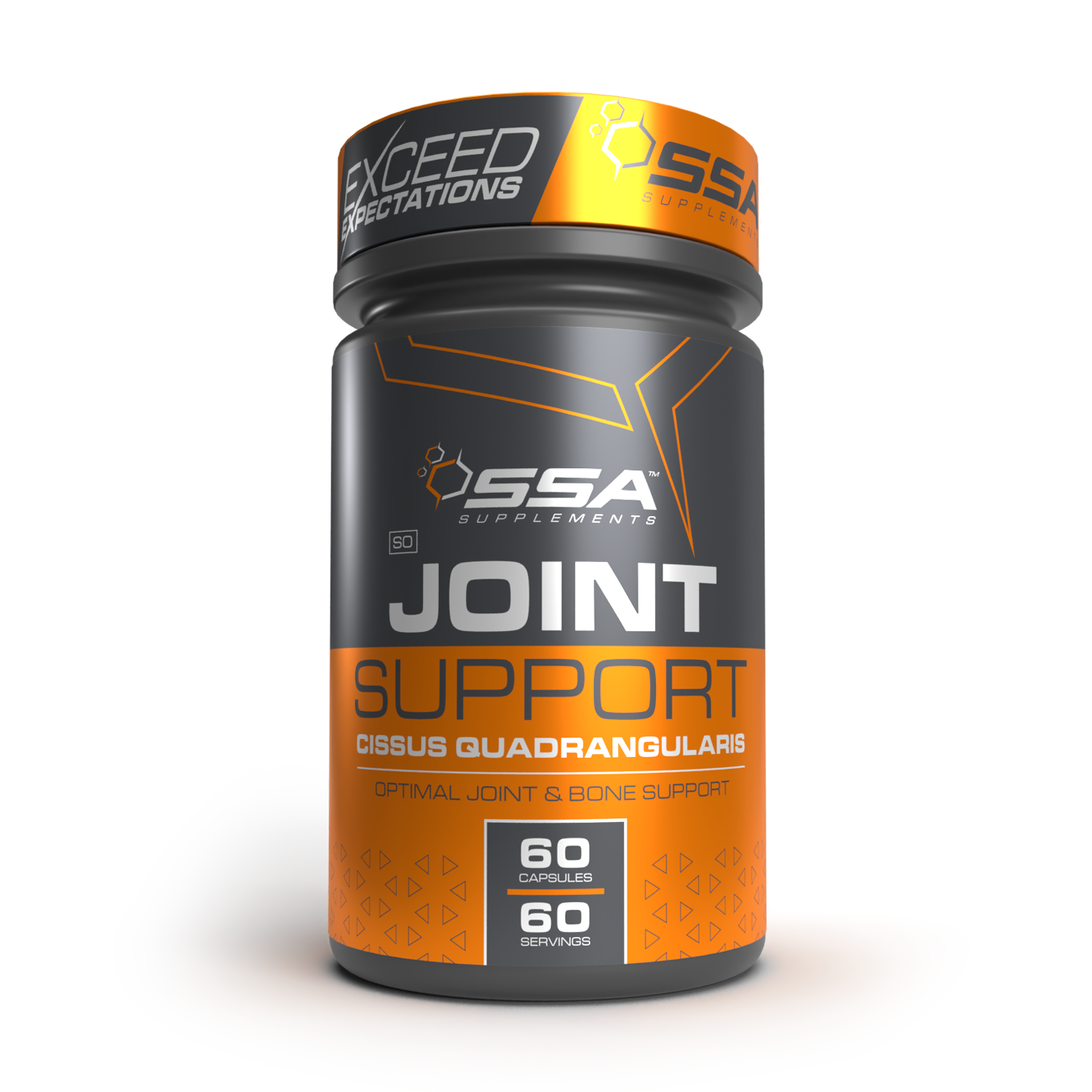 A container of SSA Joint Support supplement, with branding and product information displayed on the label.